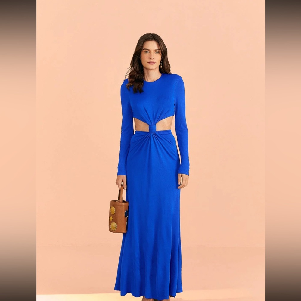 NWT Farm Rio Blue Knot Cut Out Maxi Dress Size Small Medium Blue